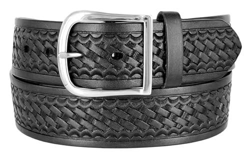 Image of Basketweave Work Uniform Genuine Leather Belt 1.75 inch for Men-Black, Brown, or Tan
