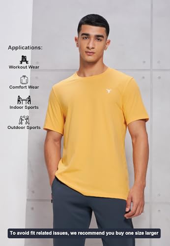 Image of TECHNOSPORT Men's Slim Fit Solid Crew Neck T-Shirt, Cotflex Quick Dry Wrinkle Resistant Polyester Sports Tee for Gym, Running, Training, Sports