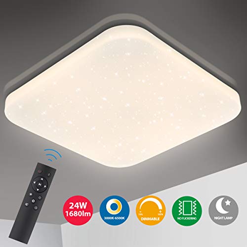Preisvergleich Produktbild LED Deckenleuchte Dimmbar / Sterneffekt / Oeegoo 24W Deckenlampe mit Fernbedienung, 1680Lm Flimmerfrei Sternenlicht Sternenhimmel für Kinderzimmer Schlafzimmer, Lichtfarbe und Helligkeit Einstellbar
