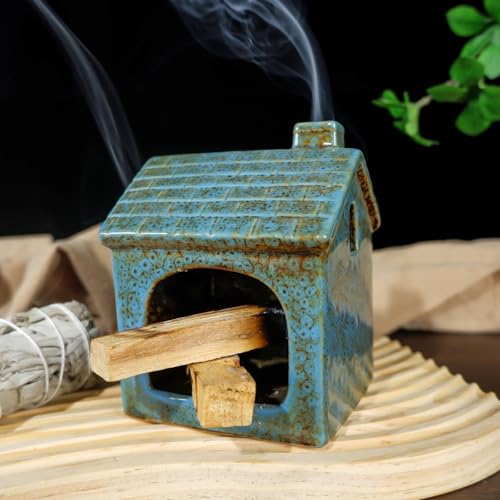 Mougigi Blue House Palo Santo Burner Holder - Ceramic Mini Chiminea