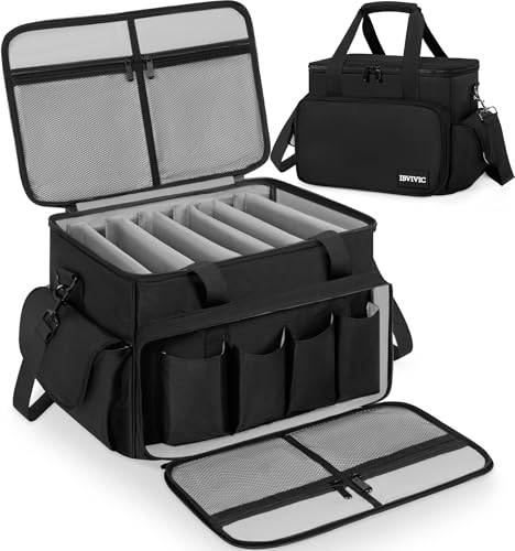 OUUTMEE Sac de rangement pour câbles DJ – Sac de rangement en nylon 1680D avec séparateurs amovibles et base rembourrée, sac de voyage pour équipement DJ professionnel, accessoires de musique, Gris