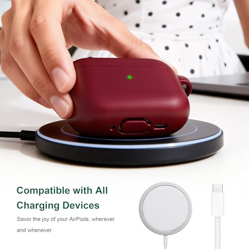 Image of R-fun for AirPods Pro 3 Case (2025), Soft Silicone Protective Case Cover Compatible with Apple AirPods Pro 3rd Generation (USB-C Cable) for Women Men with Cleaning Kit and Keychain, Wine red