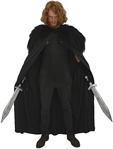 Adults 60" Length Cloak Faux Fur Collar Viking Medieval Fantasy Cape Fancy Dress [One Size]