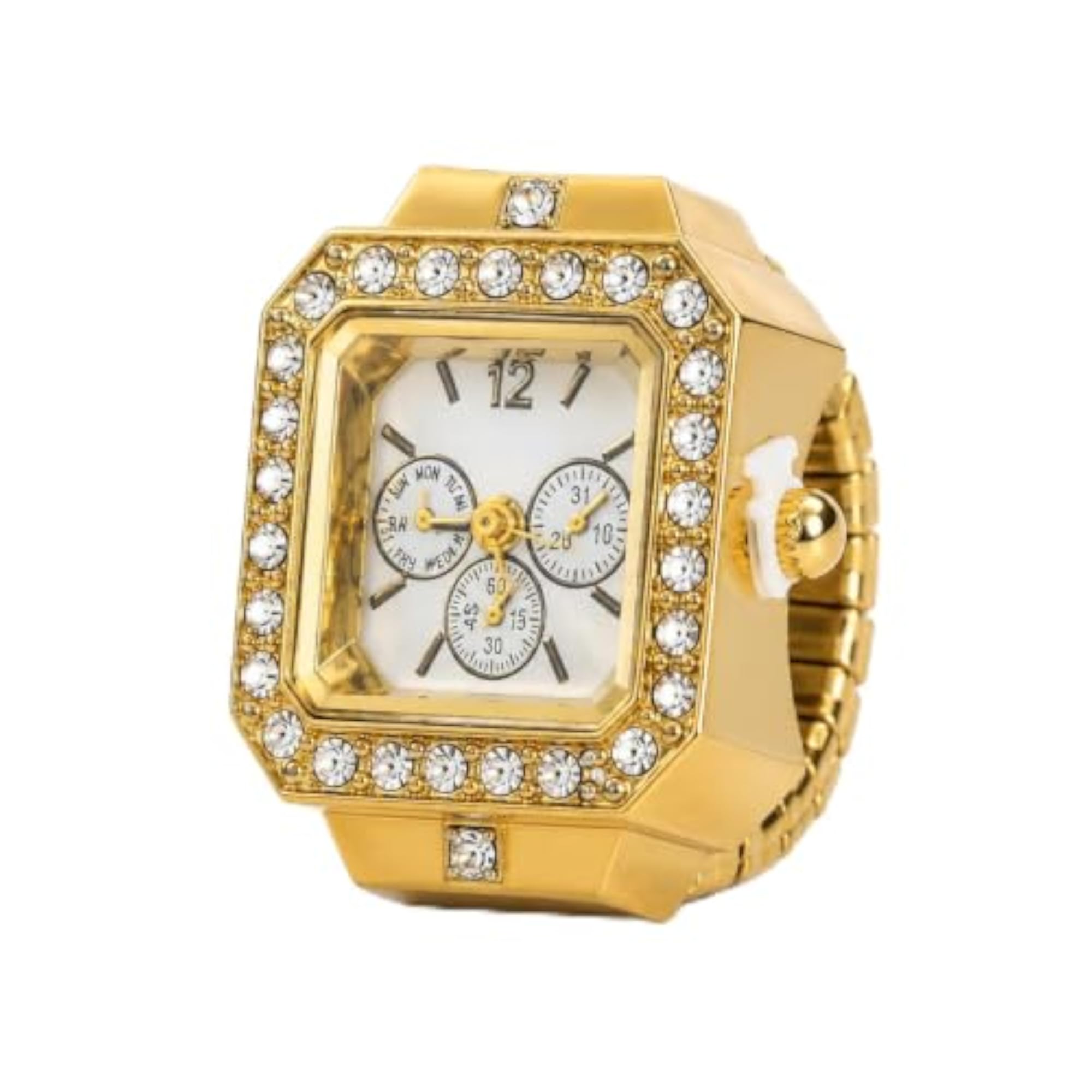 Women's Gold Stretchable Stainless Steel Ring Watch