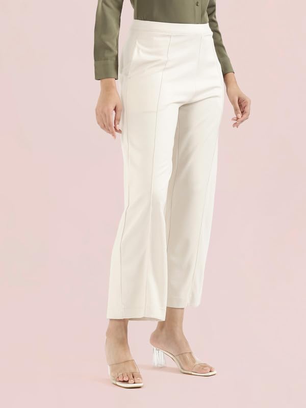 Image of GO COLORS Stretch Rayon Blend Ponte Wide Pants Full Length for Women| Breathable, High Rise