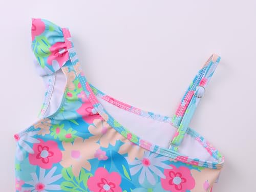 Image of Girls One Piece Swimsuits Adjustable Double Strap for Kids Palm Tree Print Toddler Bathing Suit Size 2T-10