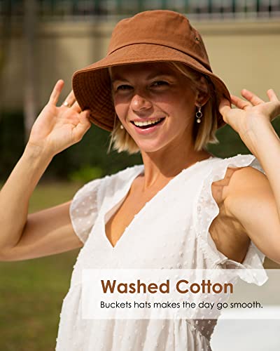 Furtalk Bucket Hats For Women Washed Cotton Packable Summer Beach Sun Hats Mens Womens Bucket Hat With Strings For Travel (Dark Orange, Medium, M) #TOP7