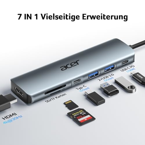 Acer USB C Hub, 7IN1 USB-C zu 4K HDMI, 2*USB-A+1*TypC 5Gbps, 100W PD, SD/TF – Ansicht 2