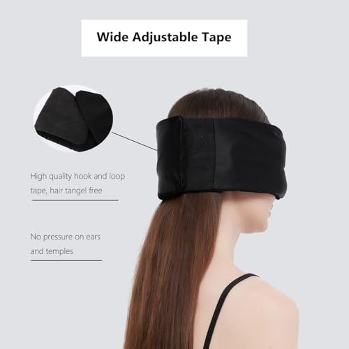 Image of ALASKA BEAR Weighted Eye Mask Silk ALASKA BEAR for Sleeping, Wraparound Style Compression, Wide Headband and Large Coverage Ears for Sound-muffling, Microwavable Beads Filled | Wraparound Style, Wide and Large Ear Coverage, Microwavable Beads Filled