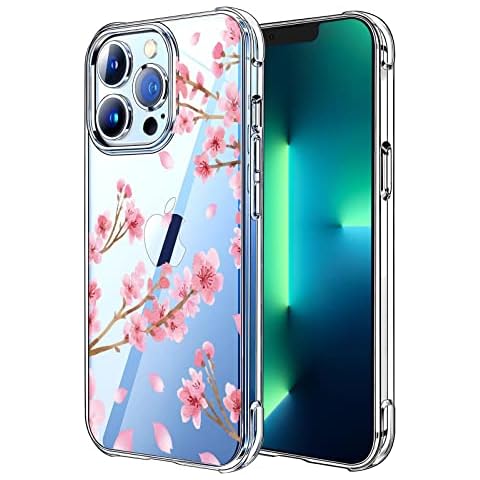 HEYORUN Cherry Blossom Clear Case Compatible for iPhone 13 Pro Max 6.7 Inch 2021, Sakura Girls and Women Floral Back Case Cover, Pink Flower Transparent Flexible TPU Bumper Shockproof Protective Case Cover