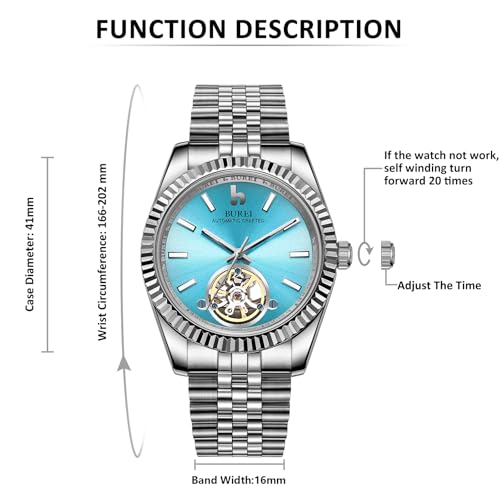 Image of BUREI Men's Classic Luxury Watch Stainless Steel Waterproof Machine Watch Fashion Double Watches Date Sapphire Crystal