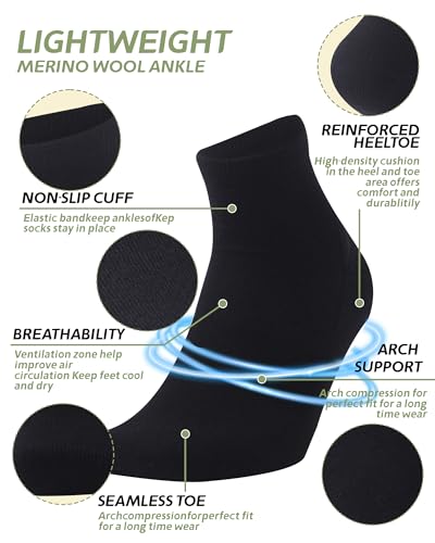 Image of 90% Merino Wool Socks for Men Athletic Ankle Socks for Women with Arch Support Breathable Soft Wool Ankle Socks,3 Pairs