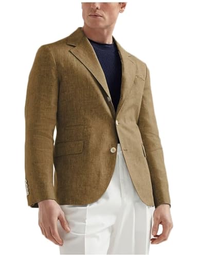 Linen Mens Blazer Jacket Slim Fit Single Breasted Casual Summer Solid Sport Coats for Wedding Prom