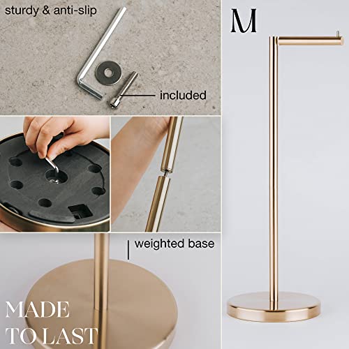 Marmolux Acc Free Standing Toilet Paper Holder Stand With Storage For 4 Rolls Of Toilet Tissue For Bathroom, Stainless Steel Luxury Brushed Gold #TOP3