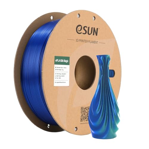 eSUN PLA Bicolore Soie Filament 1.75mm, Soyeux Dichromatique Imprimante 3D Filament PLA, 1KG Bobine Coextrusion PLA Magique Soie Filament d'impression 3D pour Imprimante 3D, Vert et Bleu Soie