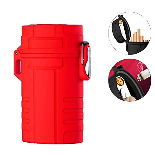 Miniatura 6 de Estuche de cigarrillos con encendedor eléctrico recargable por USB y cordón para todo el paquete de cigarrillos, 20 piezas impermeable portátil para