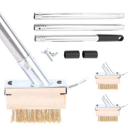 Balai avec manche, balai en fil d'acier Gardena, tête de brosse métallique revêtue de cuivre 10 x 3,5 x 4 cm, avec 3 manches amovibles (40 cm), pour...