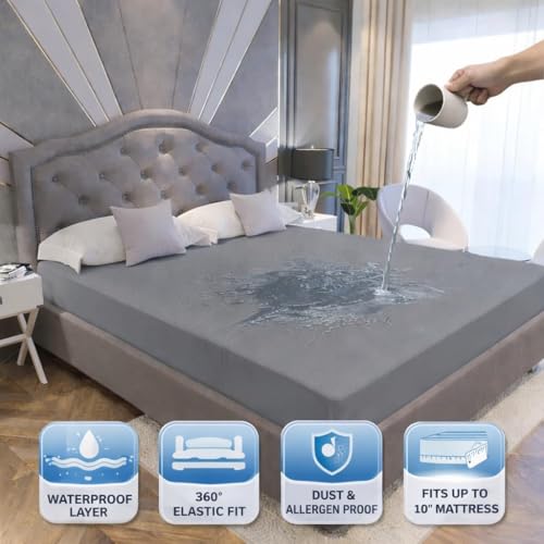 Image of La Verne 100% Waterproof Premium Cotton Feel Mattress Protector Queen Size 78 x 60 Inches | Breathable and Hypoallergenic Ultra Soft Fitted Bed Protector Cover