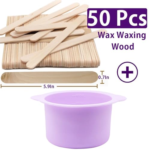 Image of Silicone Wax pot Liner, Silicone Wax Bowl Warmer liner, Non-Stick Melt Pot Replacement, Reusable Melt Liner with 50 Pcs Waxing Sticks Body Hair Removal 14 oz Purple