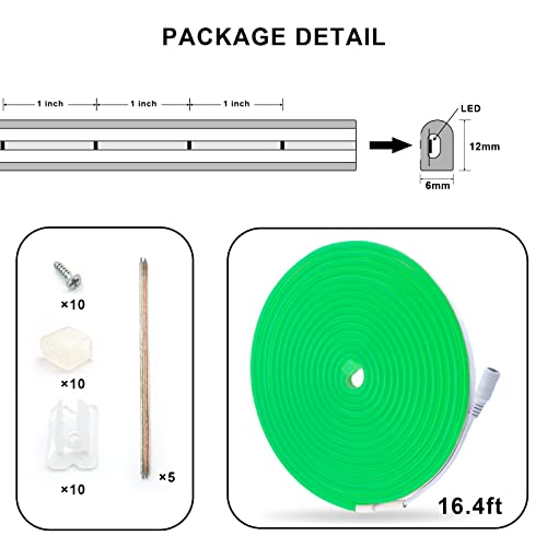 Neonlg 14400Lm Led Neon Flex With Clips, 16.4Ft Neon Rope Lights Outdoor/Indoor, Cuttable Led Strip Lights For Bedroom, Diy Squiggle Squiggly Light Garden Desk Mirror Wall Decor, Green #TOP5
