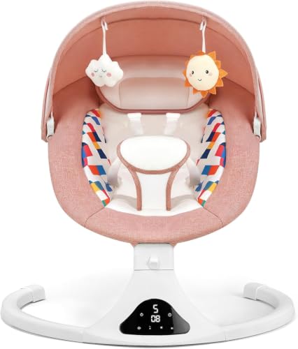 Baby Swings for Infants Remote Control 5-Speed Timer 12 Melodies Pink