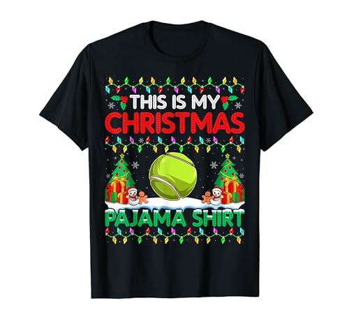 Tennis Christmas Pajama Shirt Tennis Player Xmas Party Maglietta