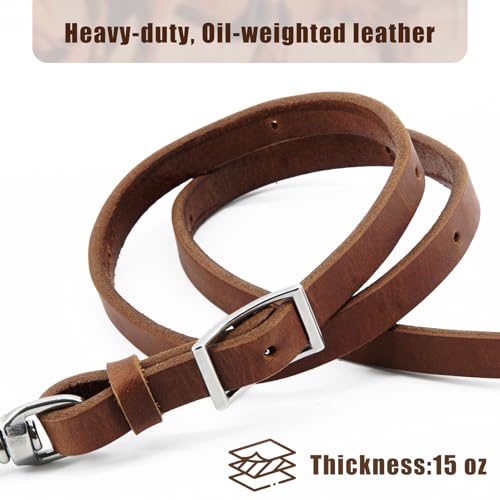 Jeereal Heavy Harness Leather Western Roper Rein,Barrel Reins for Horses, Round Trail Rein,Stainless Steel Hardware,Rich Brown,5/8" x 7' - Image 3