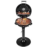 Electric BBQ Grill, Techwood 15-Serving Indoor/Outdoor Electric Grill for Indoor & Outdoor Use, Double Layer Design, Portable Removable Grill, 1600W (Stand Grill, Black)
