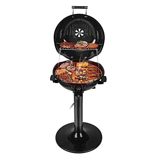 Electric BBQ Grill Techwood 15-Serving Indoor/Outdoor Electric Grill for Indoor & Outdoor Use, Double Layer Design, Portable Removable Stand Grill, 1600W (Stand Black BBQ Grills)