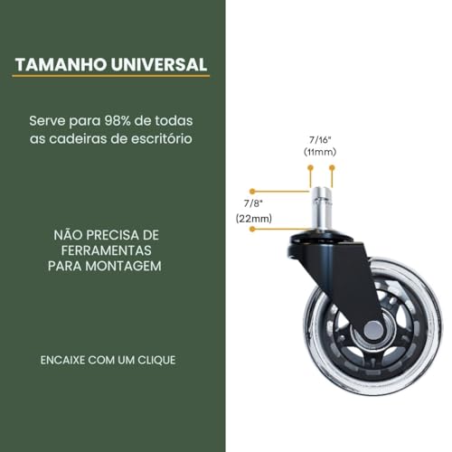 5 Rodas Anti Risco Universal 75mm para Cadeira de Escritório - Alta Durabilidade e Mobilidade