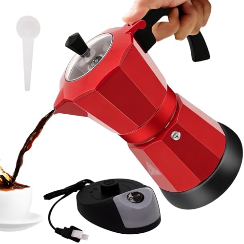 Image of Aluminum Electric Coffee Maker Moka Pot for 5-6 Cup 270ml with Detachable Base Coffee Makers for Home Coffeemaker Italian and Cuban MochaPot Espresso Coffee Maker Red