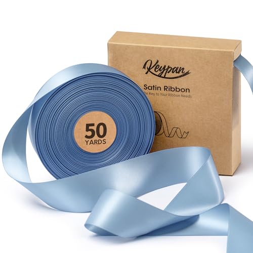 Keypan Blue Satin Ribbon 1-1/2 Inch x 50 Yards Double-Faced Ribbons for Gift Wrapping Flower Bouquet Wedding Paper Bows Invitations Crafts