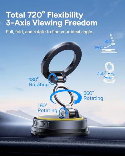 Baseus for Magsafe Car Mount, Vacuum 119LBS Magnetic Suction Cup Phone Holder for Car, 720° Adjustable Foldable Cell Phone Holder with Reusable Washable Gel for Car & for iPhone 17 16 15 14 13 Pro Max image 4