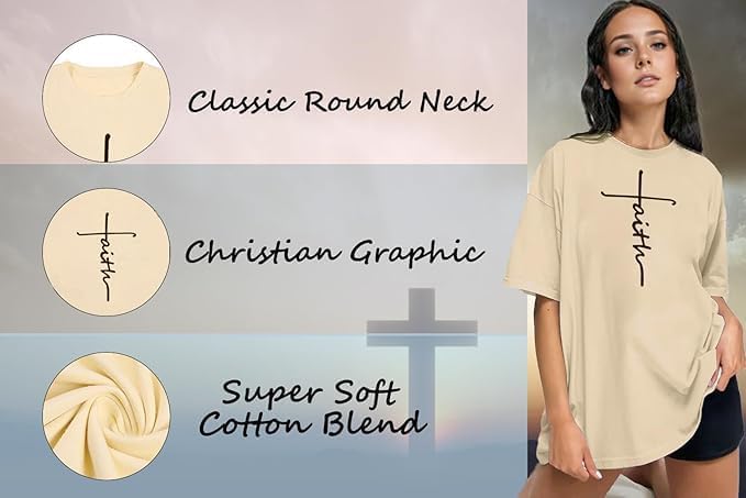 Oversized Christian Tshirts for Women God is Within Her Tops Jesus Faith Shirts Bible Verse Inspirational Graphic Tees - Image 5