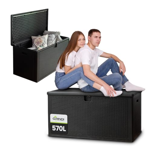 Grindi - Aufbewahrungsbox mit Deckel - Auflagenbox Rissa I - Gartenbox - Kissenbox 570 L - Outdoor Schrank - Paketbox - Sitzbank mit Stauraum - Gartenhaus - Geräteschuppen - Truhe mit Deckel