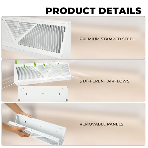 10 Pcs Baseboard Register Vent, 18 Inch Duct Opening Size Base-Board Register Vent Covers, Adjustable Airflow Baseboard Vent Covers Diffuser, White Metal Air Grille for Home Floor Wall by FAHKNS - Image 6