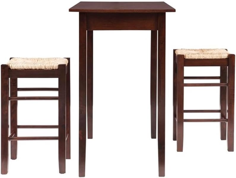Linon Tavern Espresso Counter Height Table with 2 Stools - Kitchen Bar Set Sea Grass/Rush Seat