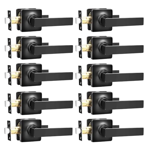 Image of GOBEKOR 10 Pack Black Passage Lever Handle Interior Door Levers Hallway Closet Door Handles Straight Door Lock Keyless Square Lever Door Handles