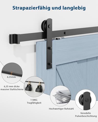 200CM Schiebetür Komplettset laufschienen Schiebetürsystem schiene mit Bodenführung Holz Schiebetürbeschlag, Nachrüsten