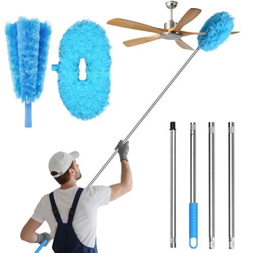 Image of Eunice 13-49.7 Inches Ceiling Fan Duster with Extension Pole, 4-Claw and Round Heads, Adjustable and Removable Fan Cleaner Blade for High Ceiling, Window Door Furniture (Blue)