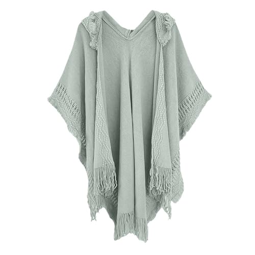 Écharpe courte style poncho au crochet pour homme et femme avec capuche et franges bohèmes