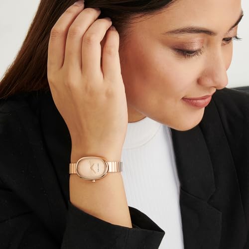 Image of Joker & Witch Eterna Rose Gold Sunray Small Oval Dial Rose Gold Linked Chain Strap Women's Watch