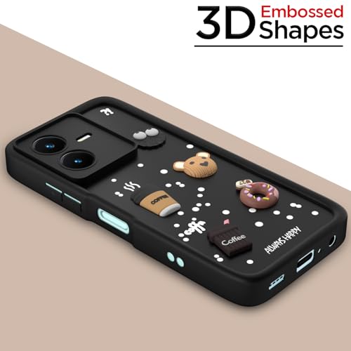 Image of Pikkme Back Cover for Vivo Y22 | Cute Fun Cartoon 3D Bear Silicone Full Body Protection Bumper Cover (Black)