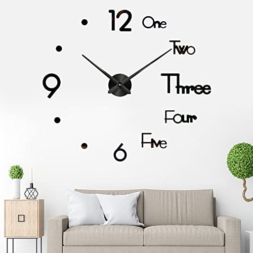 Aischens DIY Horloge Murale 3D Moderne, Grand Pendule Murale, Big Montre Stickers 3D Horloge Montre Murale pour décoration Cadeau à la Maison, au Restaurant, au Bureau et à l'hôtel (Noir)