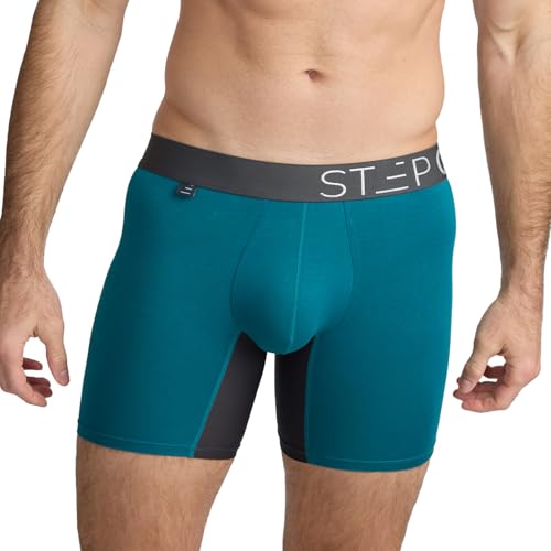 STEP ONE Mens Boxer Briefs, 1 Pair – Viscose from Bamboo Anti-Chafing Underwear for Men, Comfortable Moisture-Wicking Boxers with 3D Pouch Teal and Gray 2XL