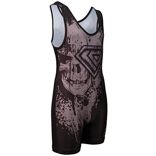 Ko Sports Gear - Unisex Wrestling Singlet, Comfortable & Breathable, 4 Way Stretch, Gymnastics, Running, Weightlifting (Silver Skull, Adult X-Small) #TOP1