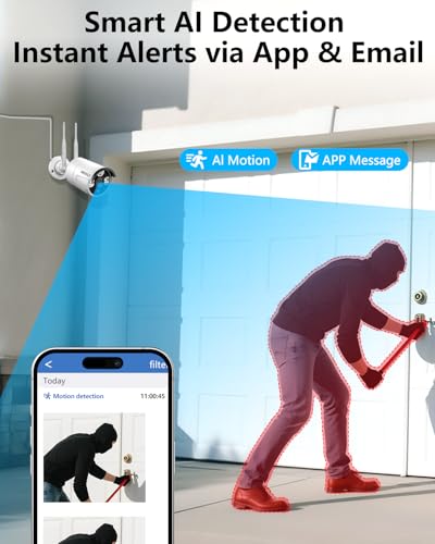 Image of (2026 New) Wireless Security Camera System, 10CH 10'' IPS Monitor NVR with 4 x 3MP WiFi Cameras & 1TB HDD, Dual Band 2.4 /5.8G, Dual Antennas, Audio, IP67, No Monthly Fee