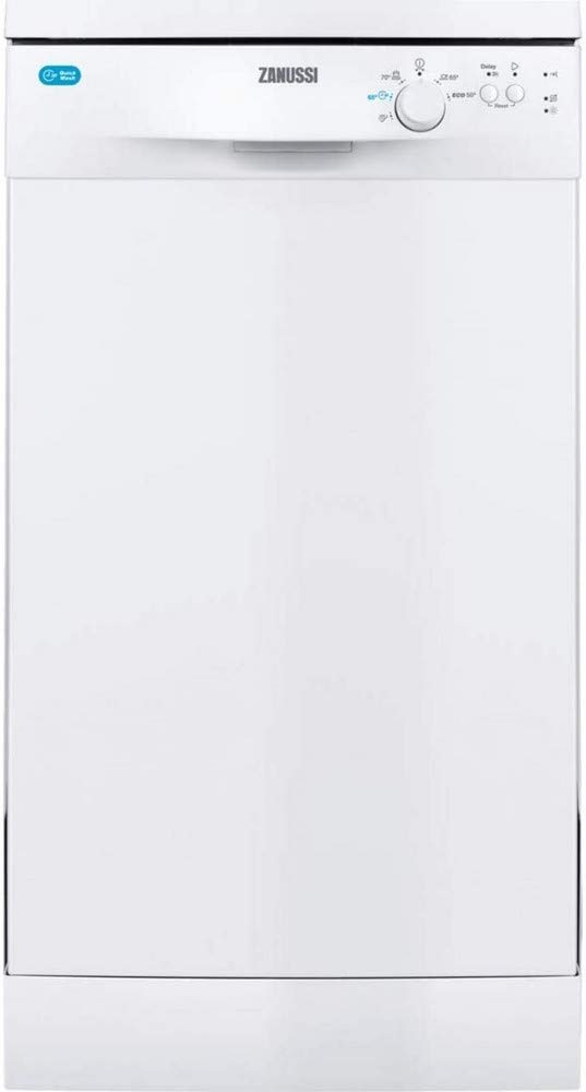Zanussi ZDS12002WA Lave-vaisselle AirDry 9 couverts Classe A+ Déconnexion automatique 6 programmes à 3 températures Programme rapide en 30 min Intensif à 70o 51 dBA Blanc 45 cm