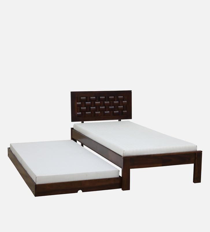 Image of Solid Sheesham Wood Woodora Single Size Trundle Bed with 1 Extra Pullout Bed | Wooden Single Bed Cot Palang Furniture for Bedroom Living Room Home and Hotel (Provincial Teak Finish)