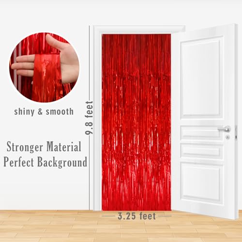 Cortina metálica decorativa rojo 3.2 ft x 9.8 ft 4 paquetes miniatura 2